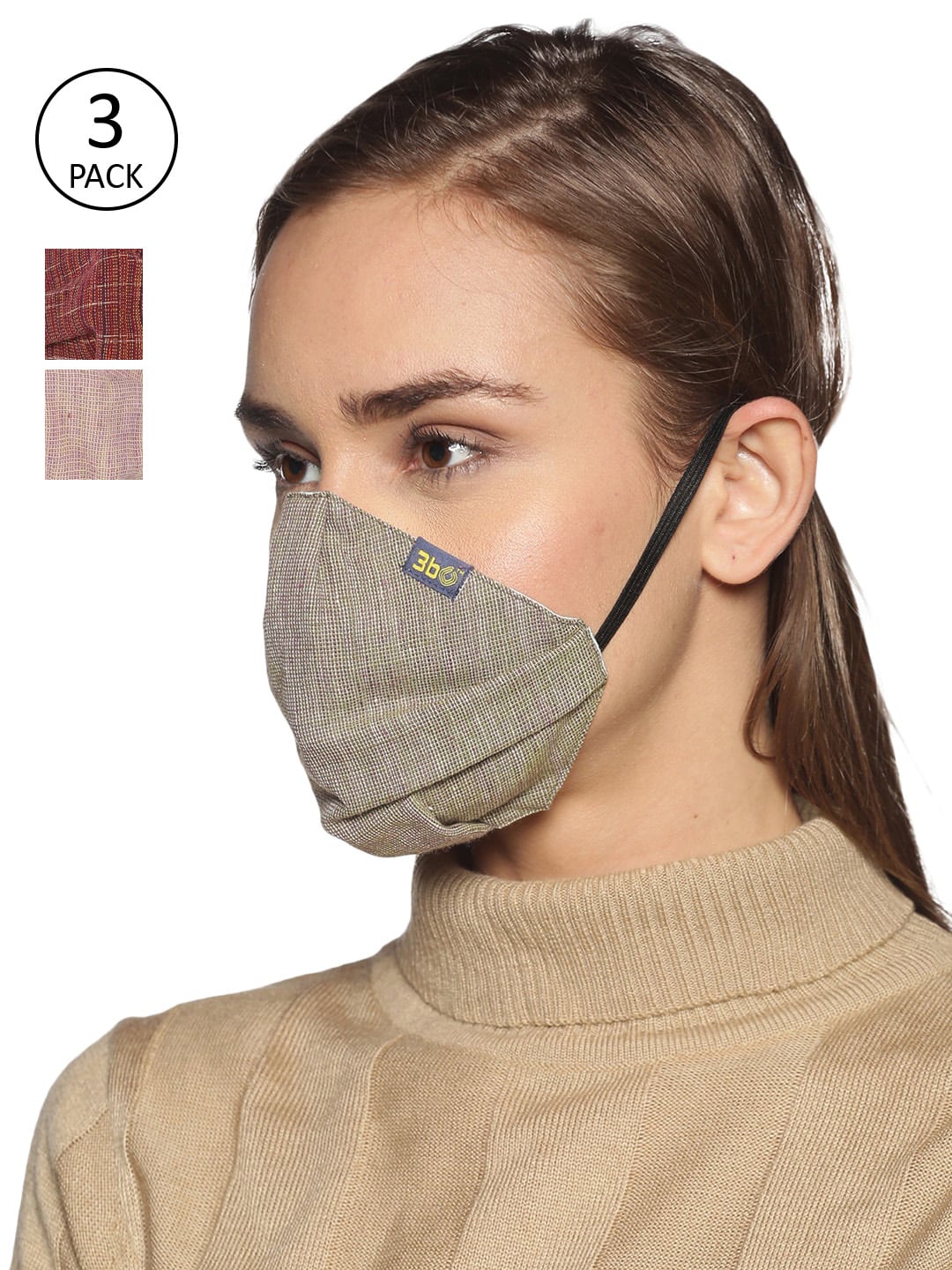 3BO Women Pack Of 3 Assorted 3-Ply Deltoid Anti-Pollution Reusable Cloth Masks Price in India
