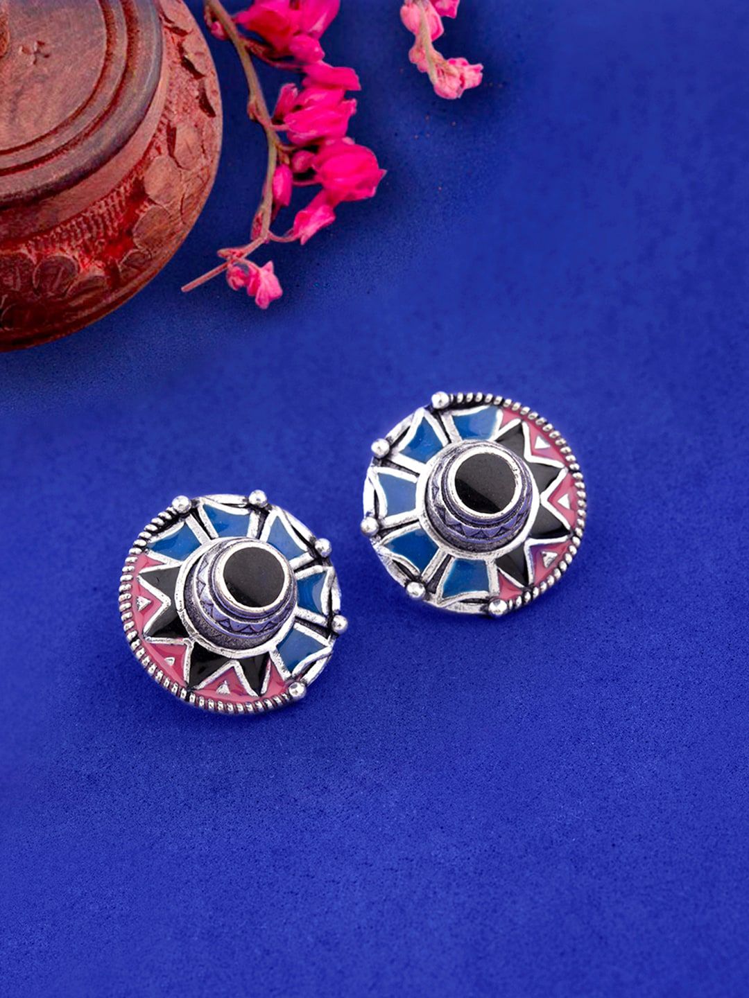 Studio Voylla Silver Plated Handcrafted Contemporary Studs Price in India