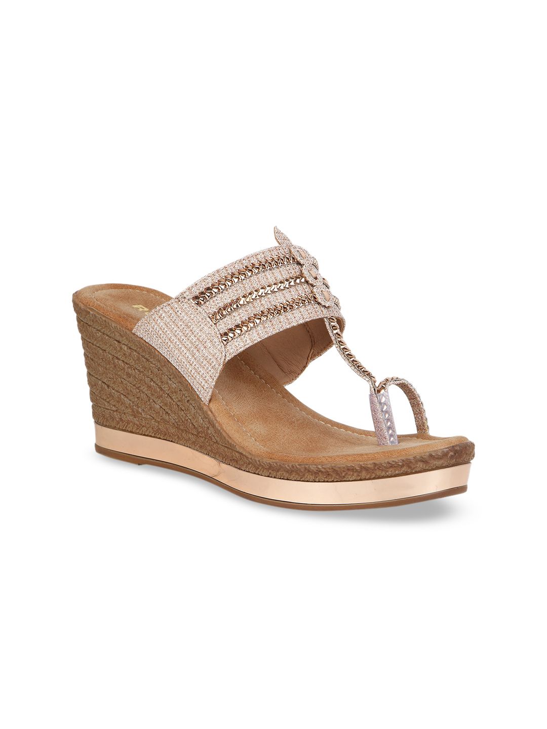 Rocia Women Rose Gold Woven Design Sandals Price in India