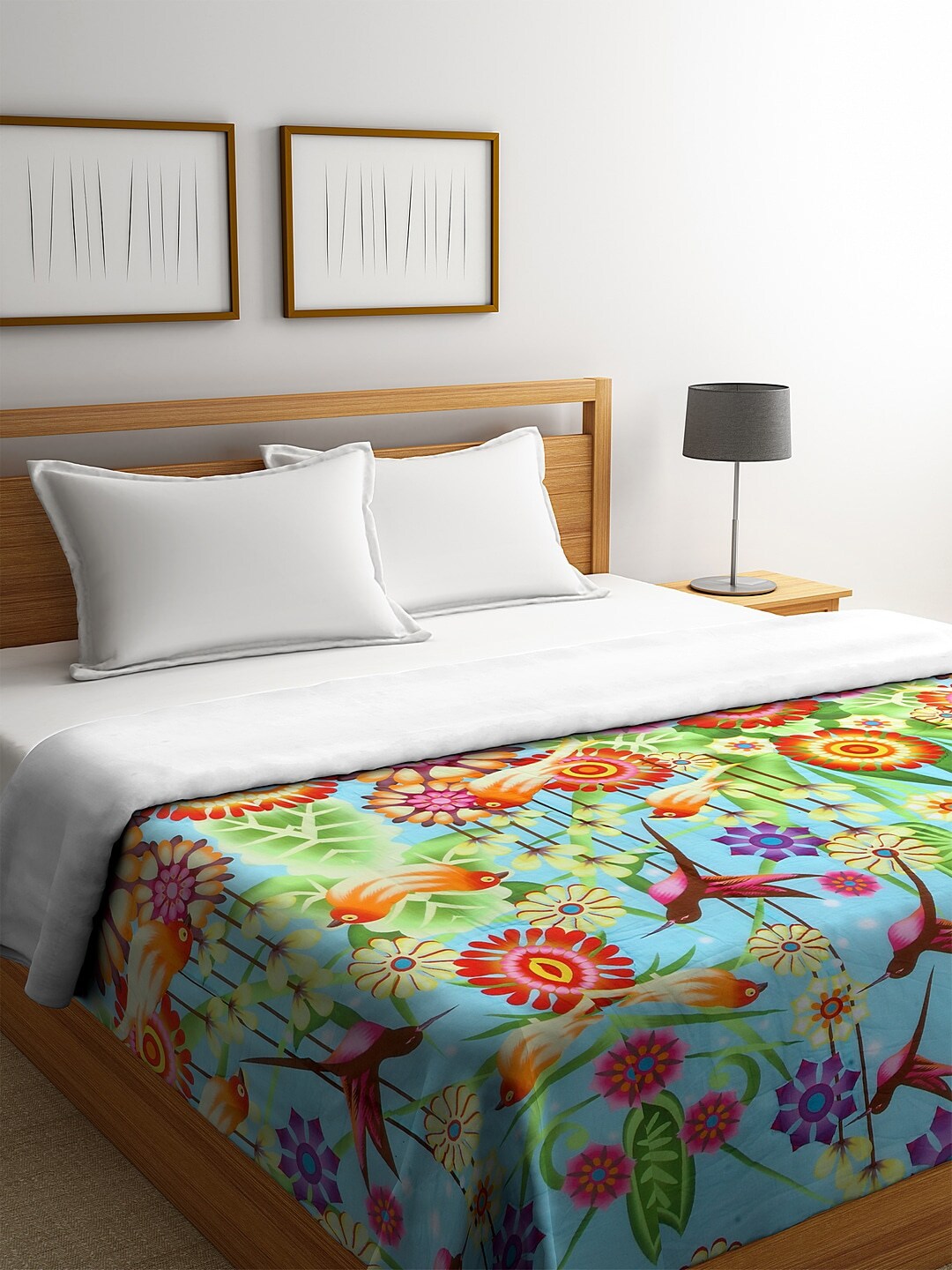 REME Blue & Pink Floral AC Room 150 GSM Cotton Double Bed Quilt Price in India