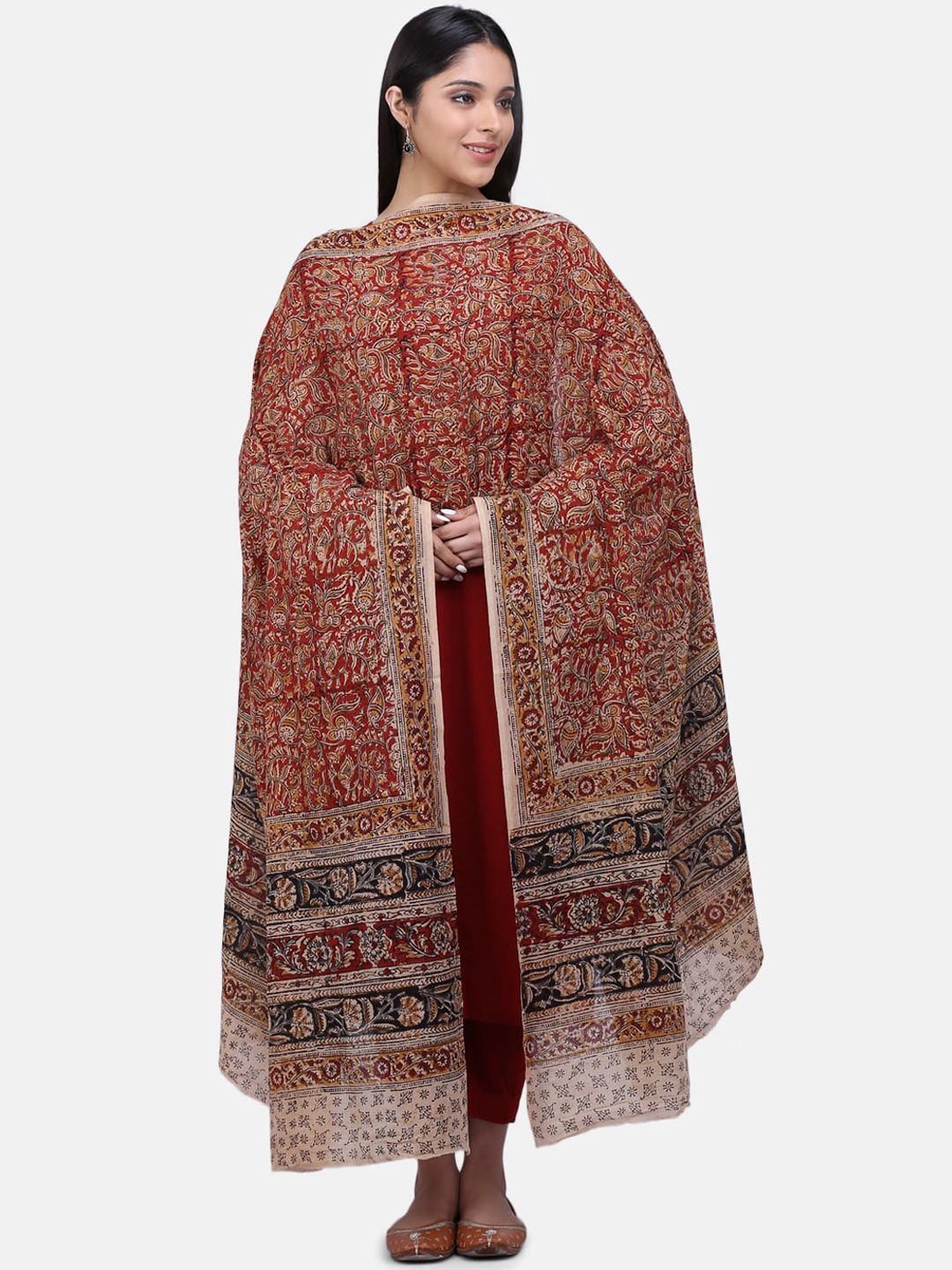 THE WEAVE TRAVELLER Brown & Beige Printed Sustainable Dupatta Price in India