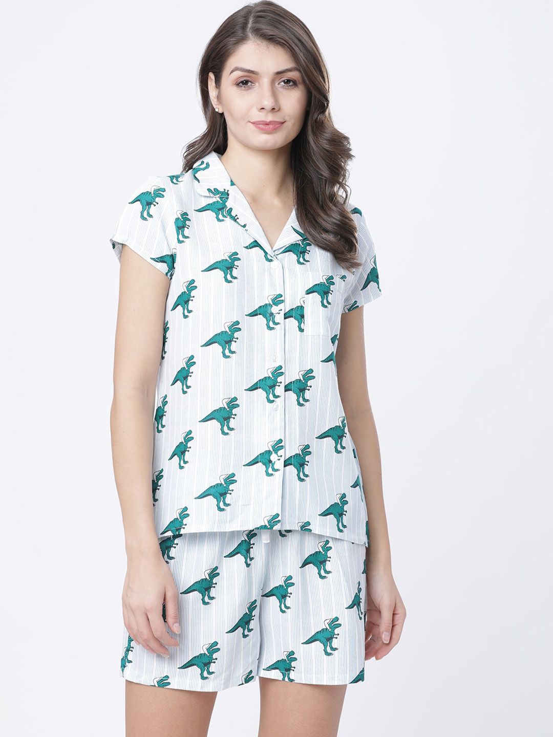 Tokyo Talkies Women Blue & White Printed Night suit Price in India