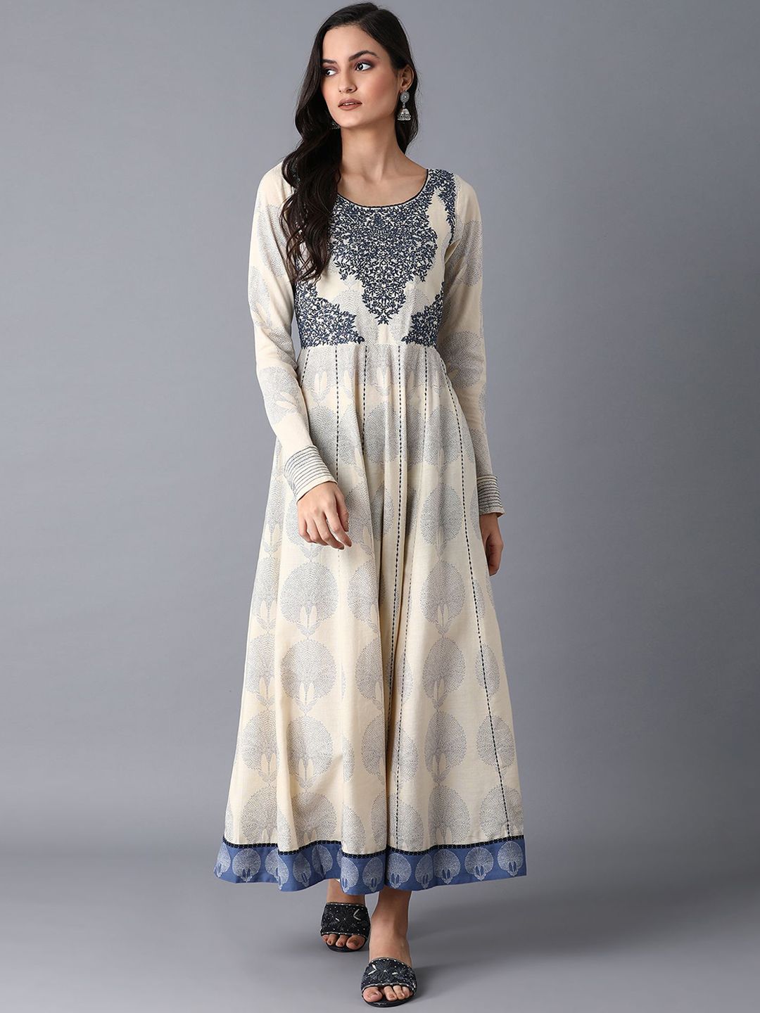 W Women Beige Printed Ethnic Maxi Dress Price in India