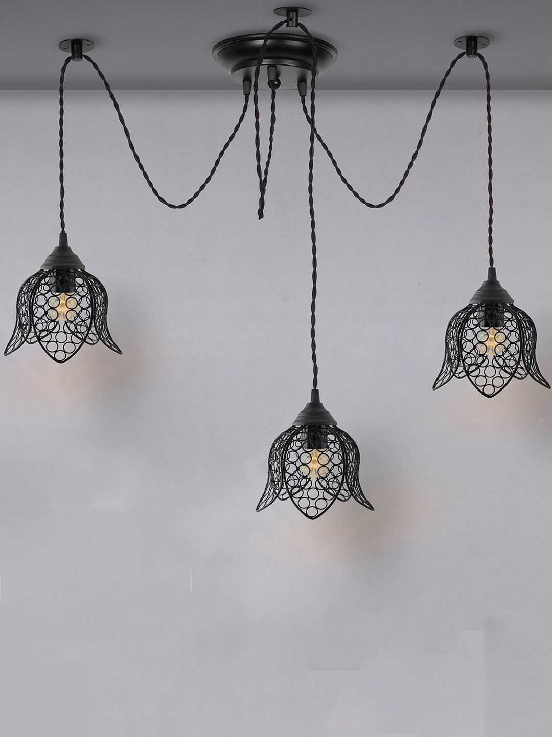 Homesake Black Textured Contemporary Cluster Hanging Lights Price in India