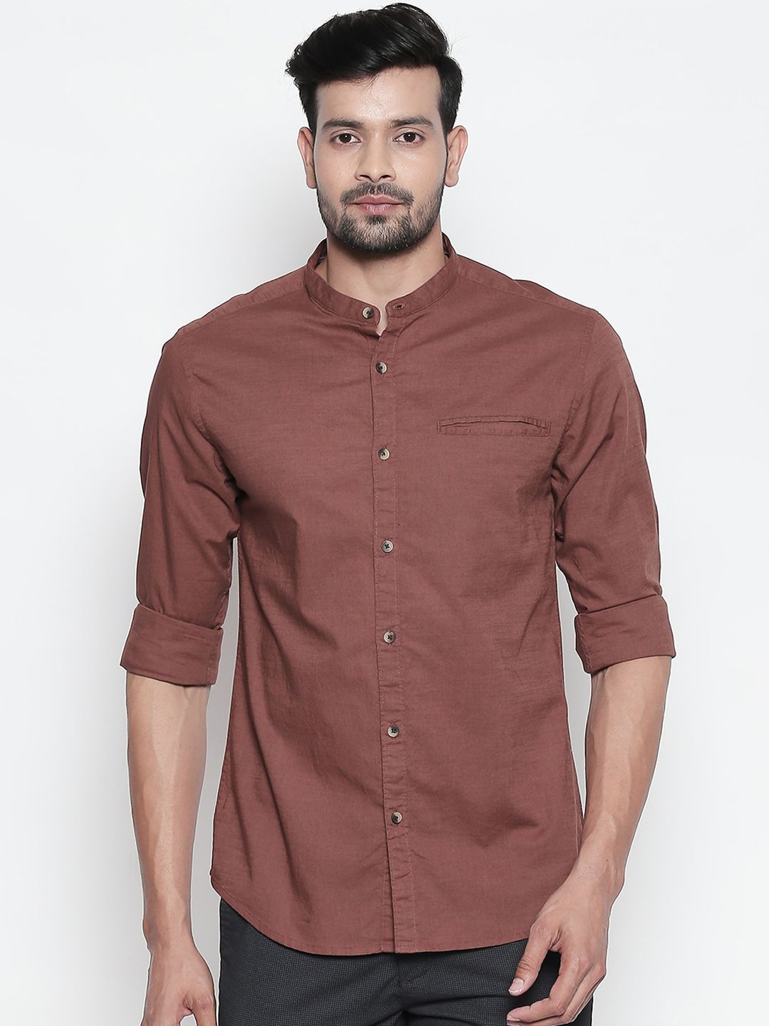 BYFORD by Pantaloons Men Brown Slim Fit Solid Casual Shirt