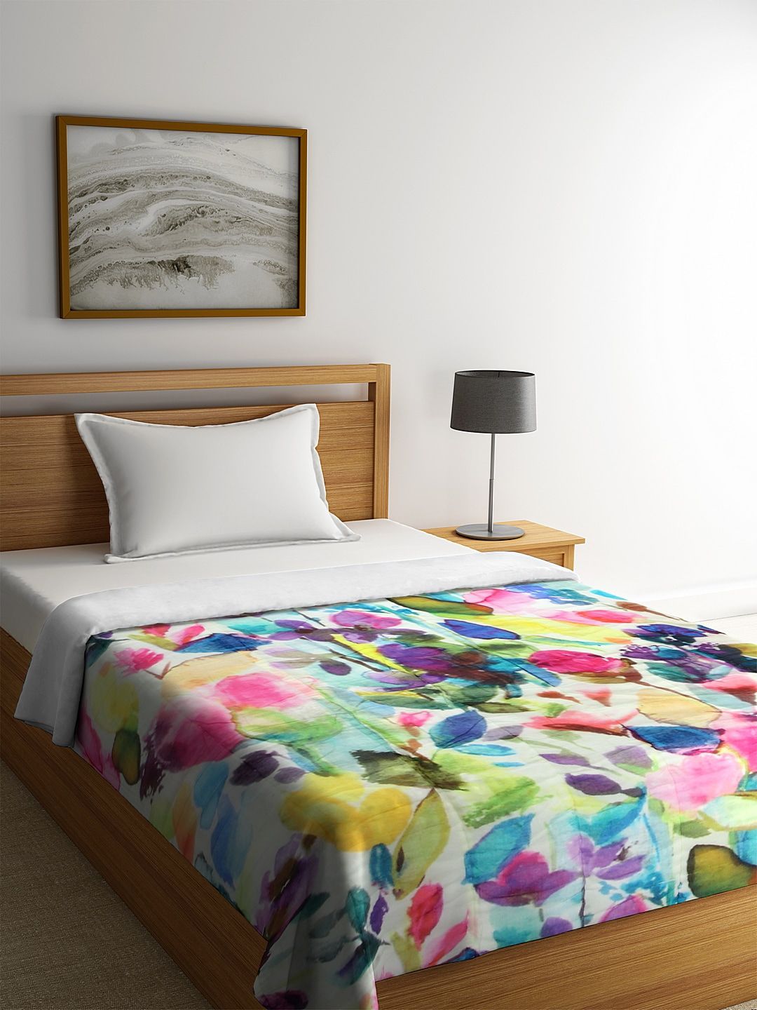 REME Blue & Pink Floral AC Room 150 GSM Single Bed Quilt Price in India