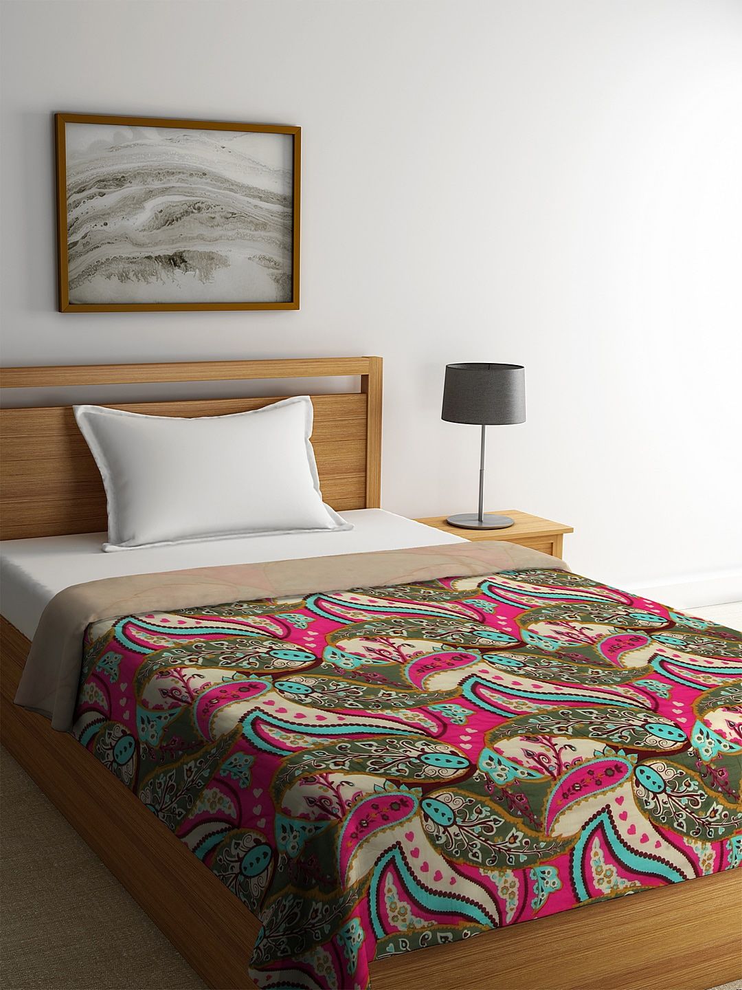 REME Pink & Blue Floral AC Room 150 GSM Organic Cotton Single Bed Quilt Price in India