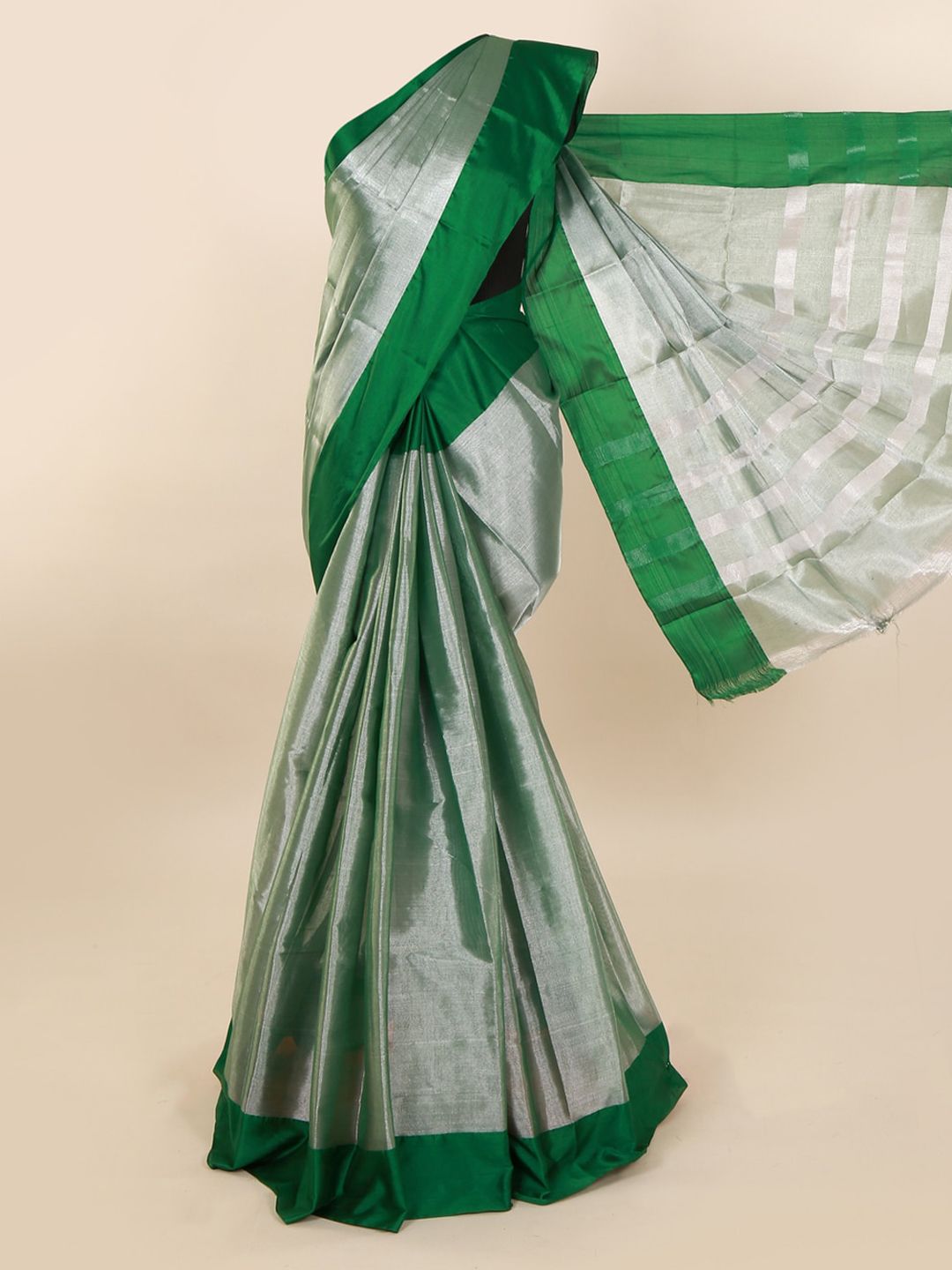 Pothys Green Solid Tissue Silk Saree