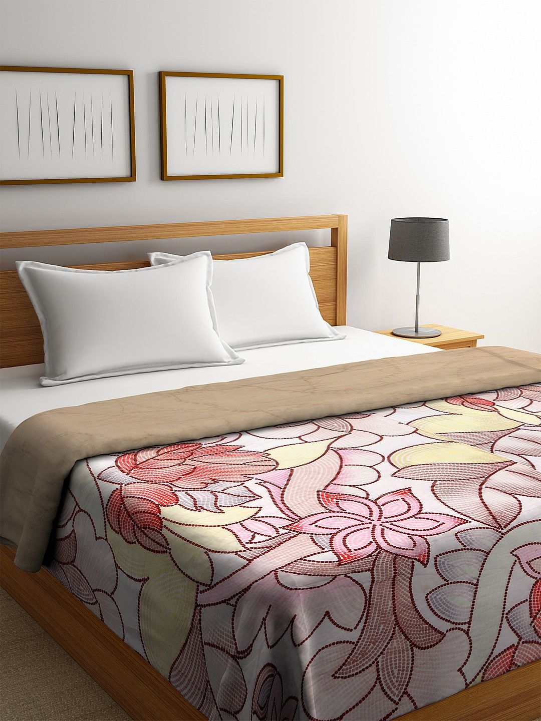 REME Grey & Pink Floral AC Room 150 GSM Double Bed Quilt Price in India