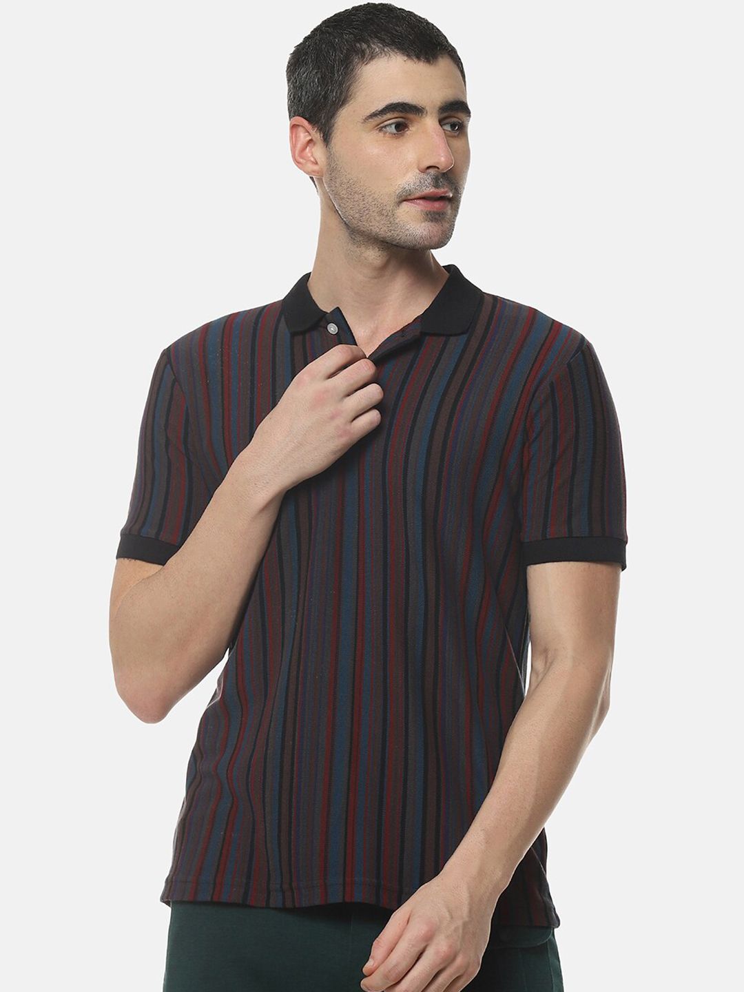 CAHOOT Men Multicoloured Striped Polo Collar Tshirt