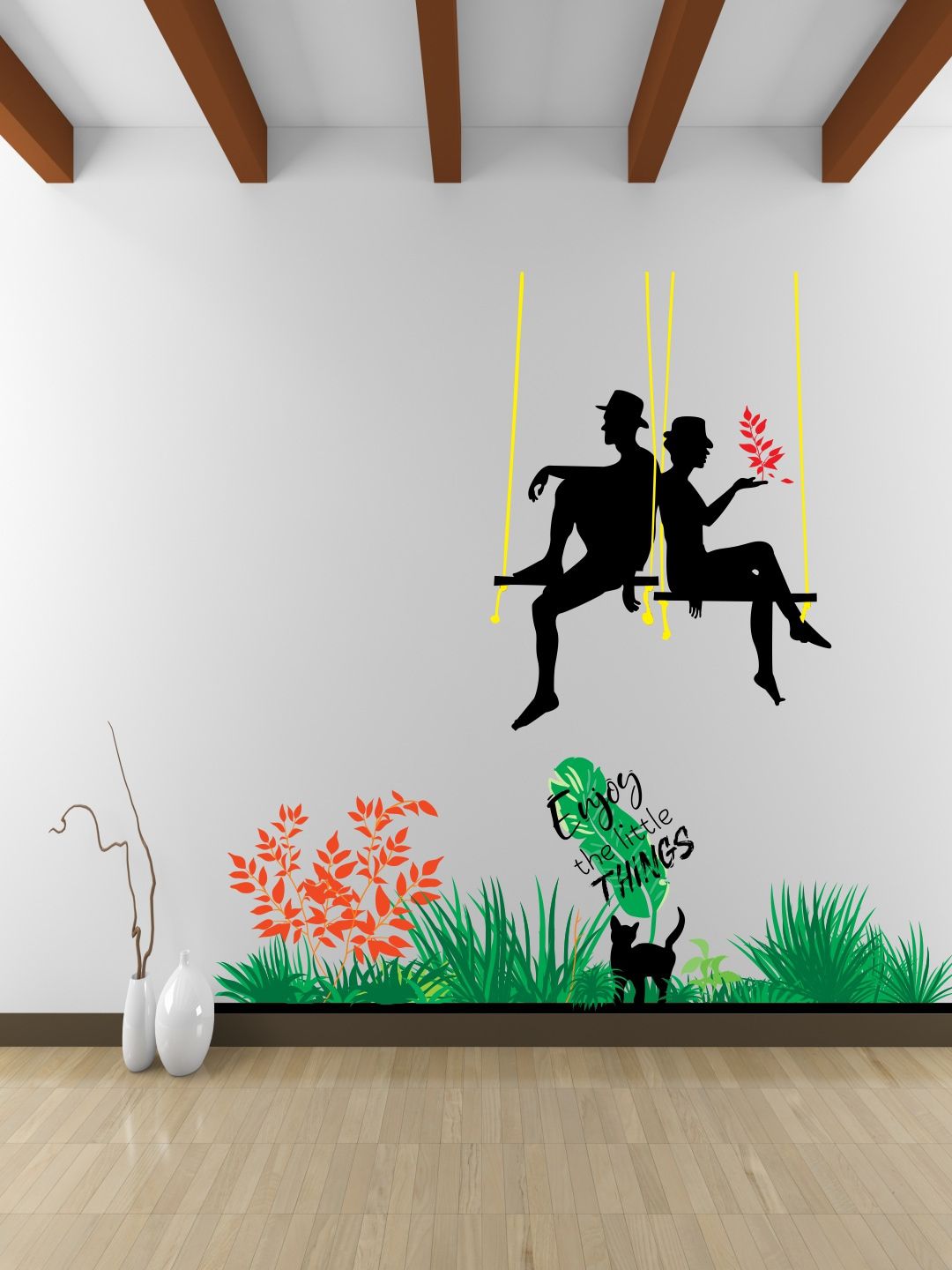 WALLSTICK Black & Green Enjoy The Little Things Large Vinyl Sticker Price in India