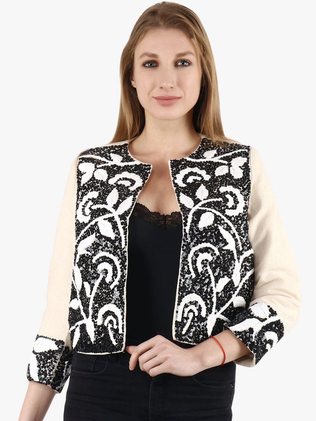 Diwaah Women Multicoloured Printed Open Front Jacket Price in India