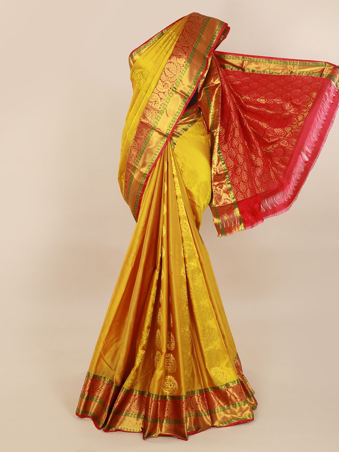 Pothys Mustard Pure Silk Woven Design Kanjeevaram Saree