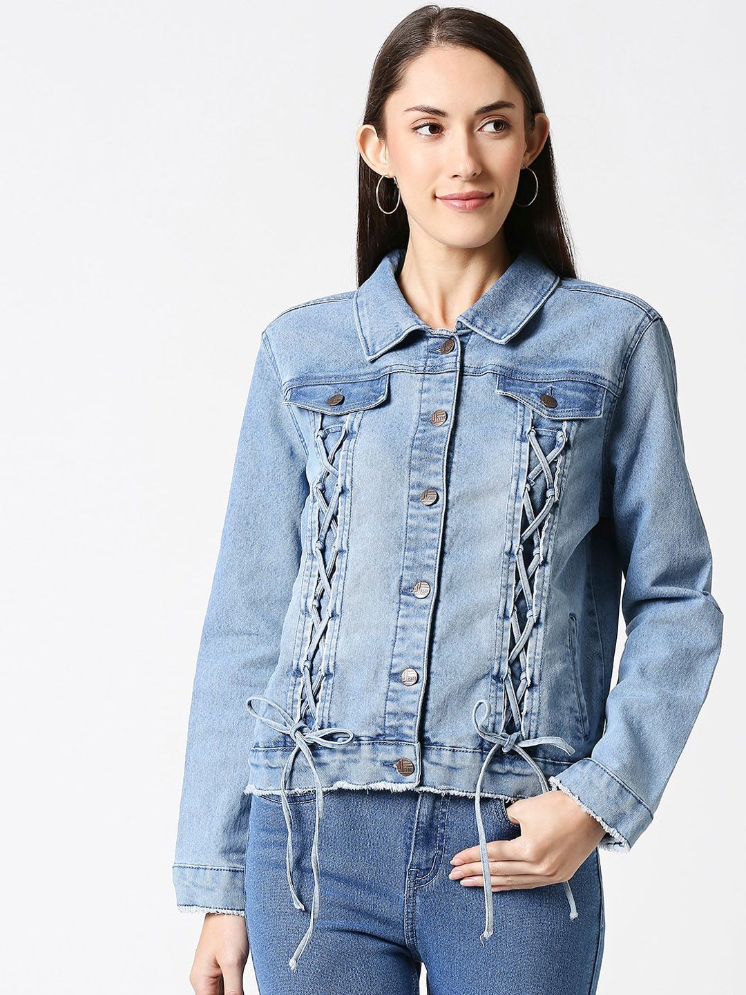 High Star Women Blue Solid Stretchable Denim Jacket Price in India