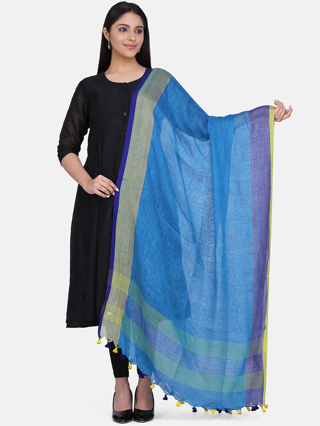 THE WEAVE TRAVELLER Blue Solid Dupatta Price in India