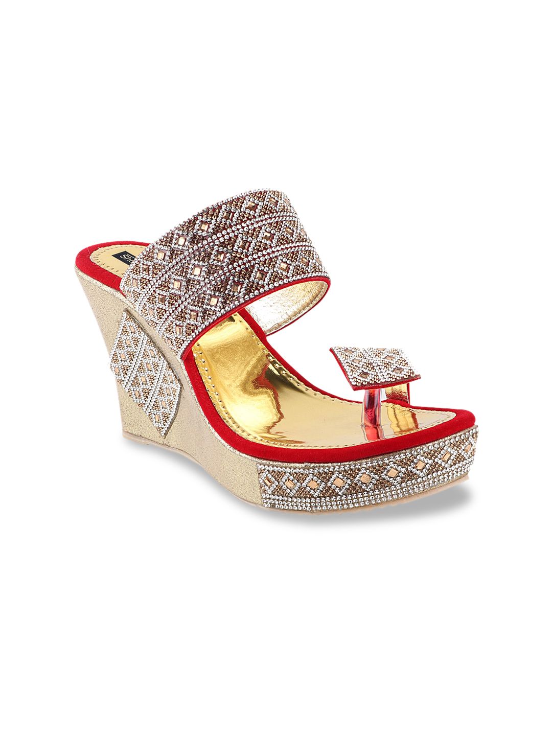 Shoetopia Women Rose Gold-Toned Embellished Wedges Price in India