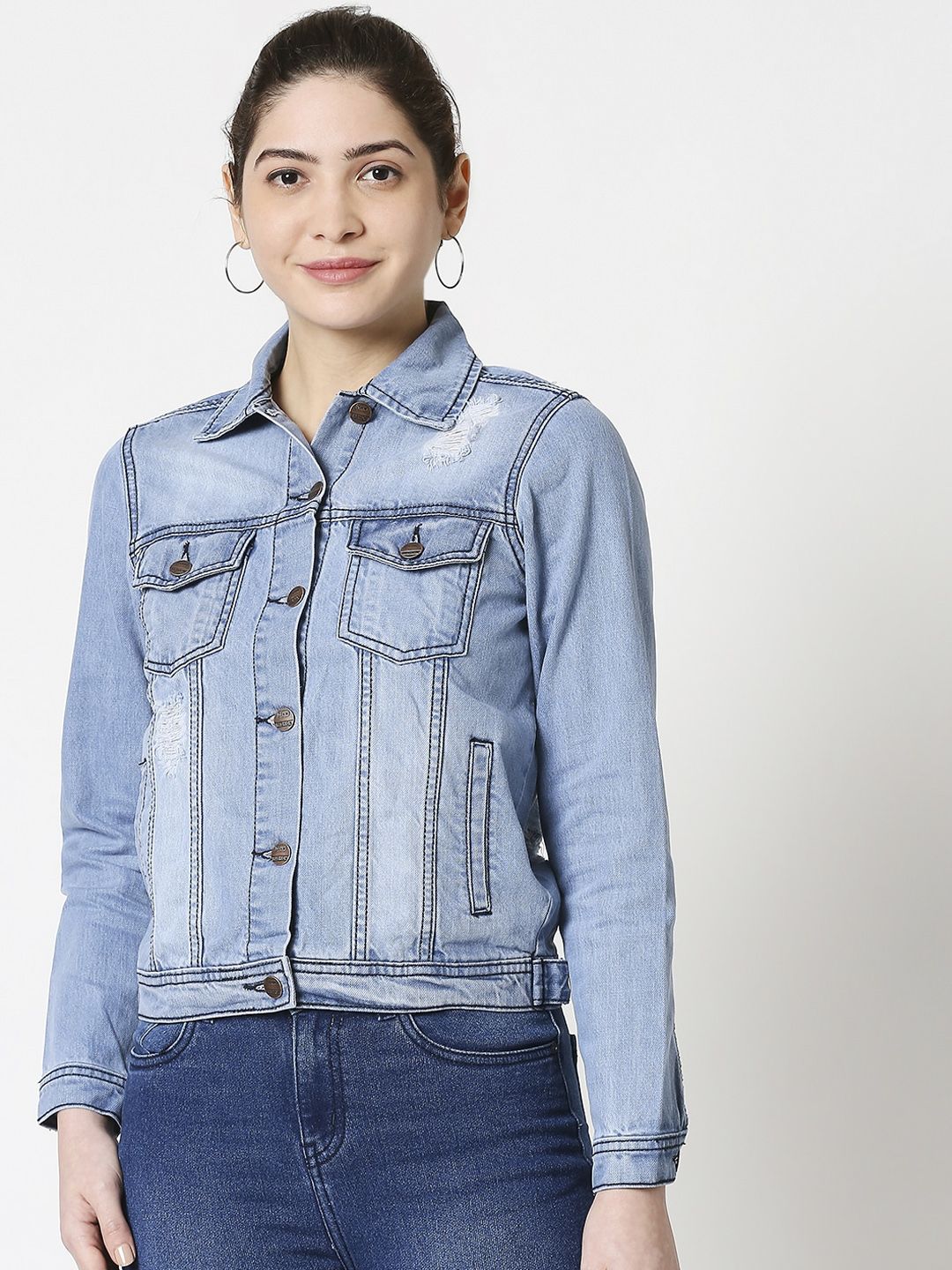 High Star Women Blue Solid Denim Jacket Price in India