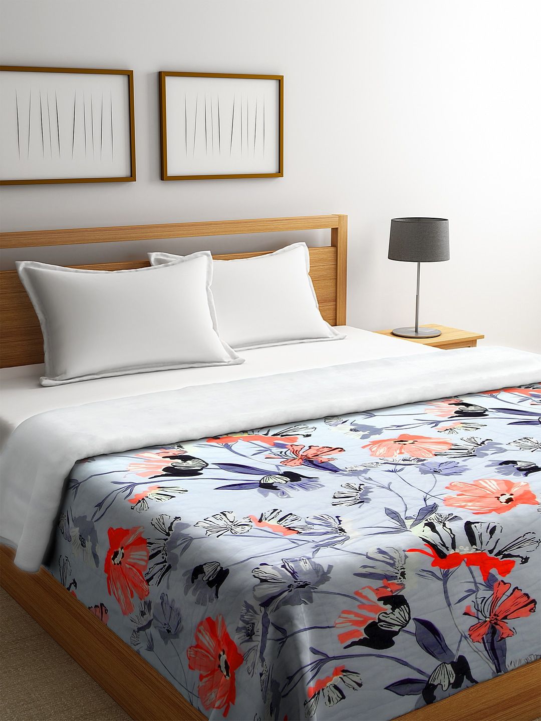 REME Blue & Orange Floral AC Room 150 GSM Organic Cotton Double Bed Quilt Price in India