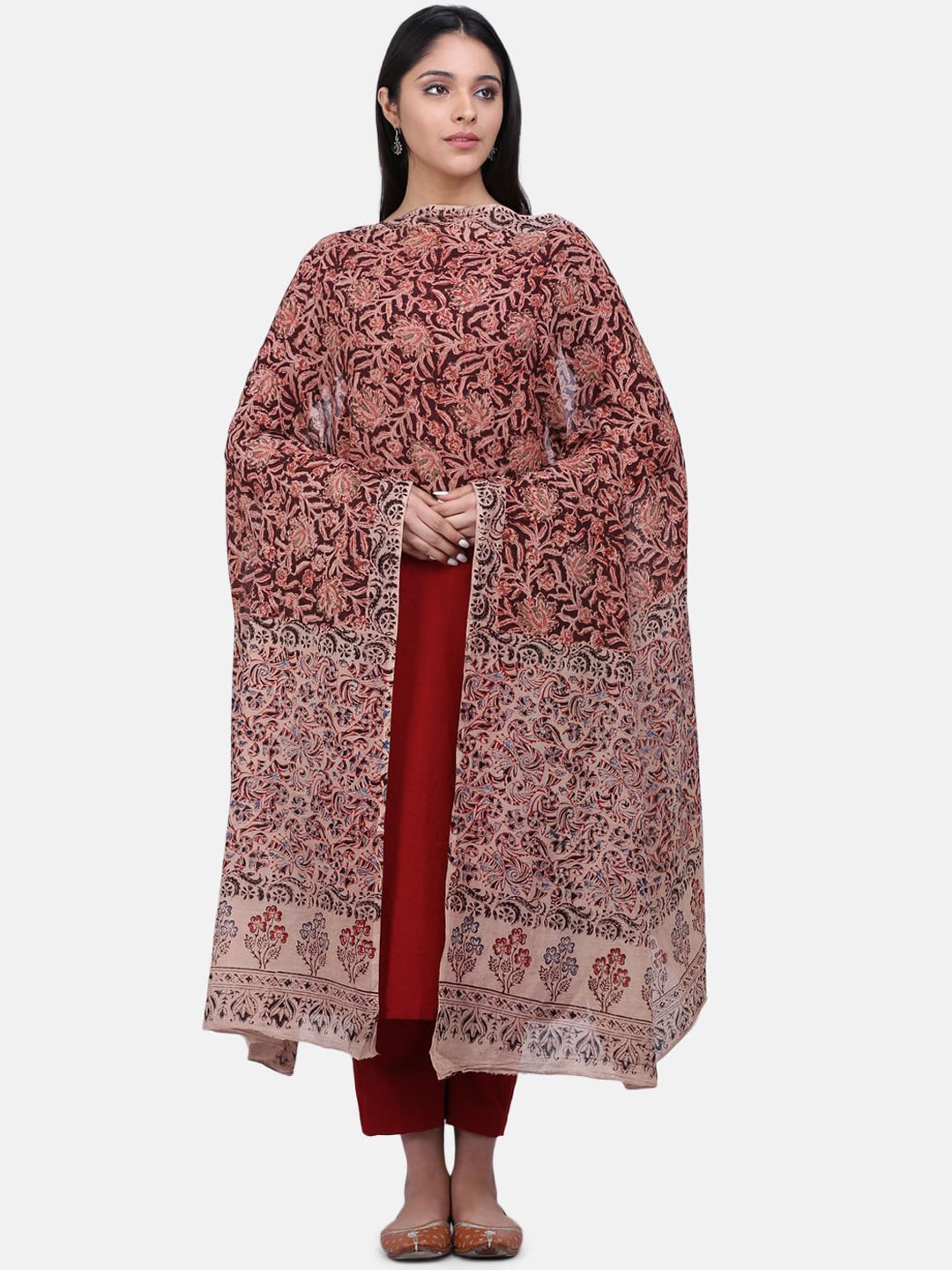 THE WEAVE TRAVELLER Brown & Red Printed Sustainable Dupatta Price in India