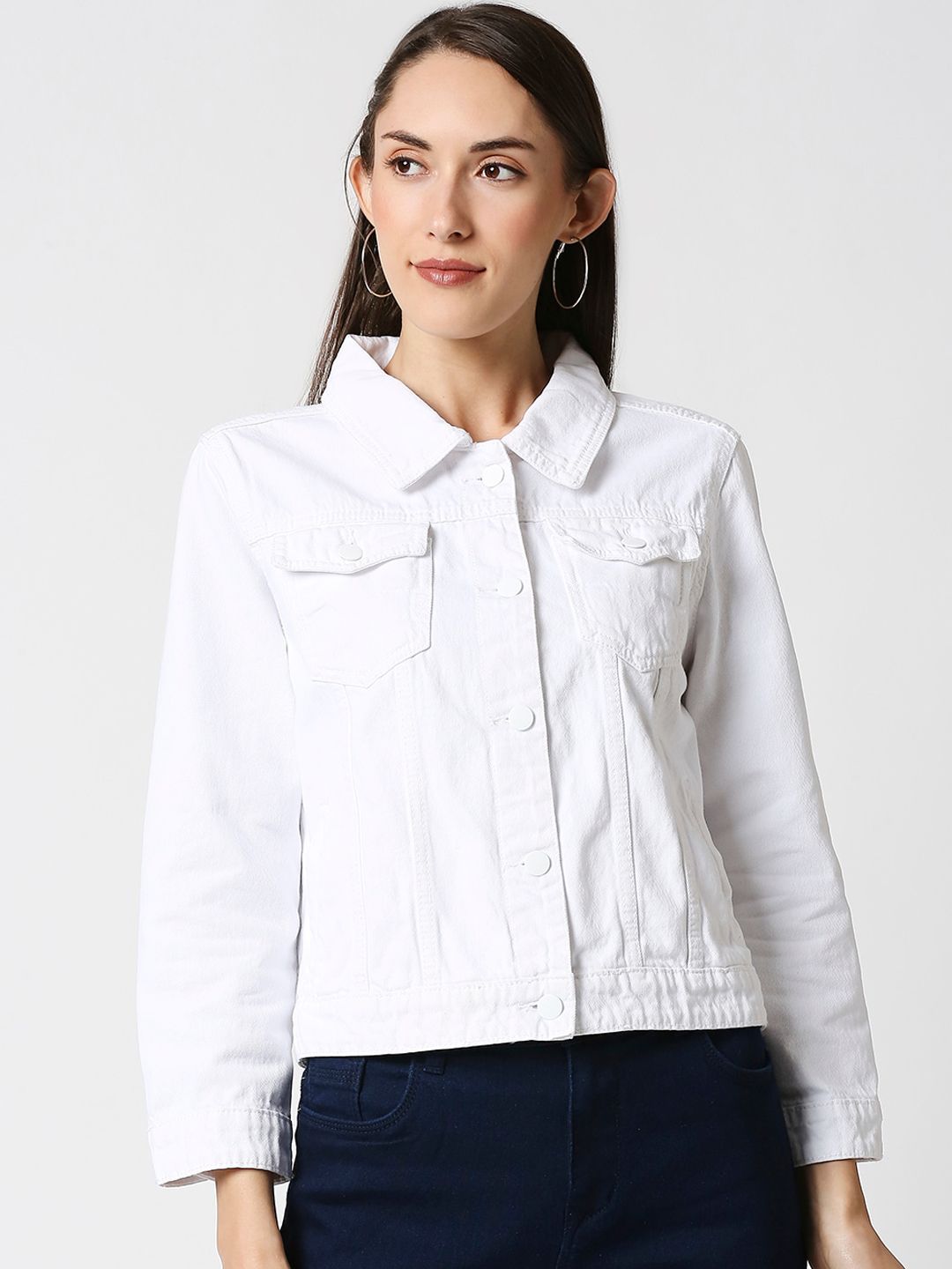 High Star Women White Solid Denim Shacket Price in India