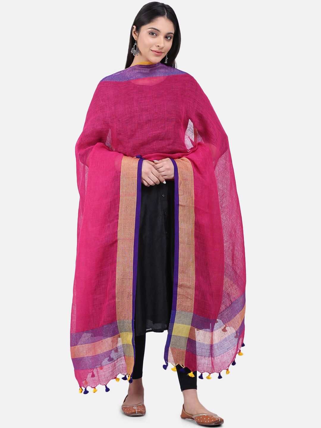 THE WEAVE TRAVELLER Pink & Blue Solid Dupatta Price in India