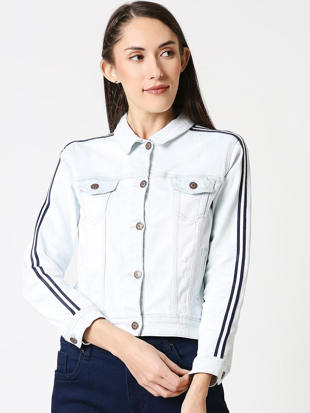 High Star Women Blue Solid Stretchable Denim Jacket Price in India