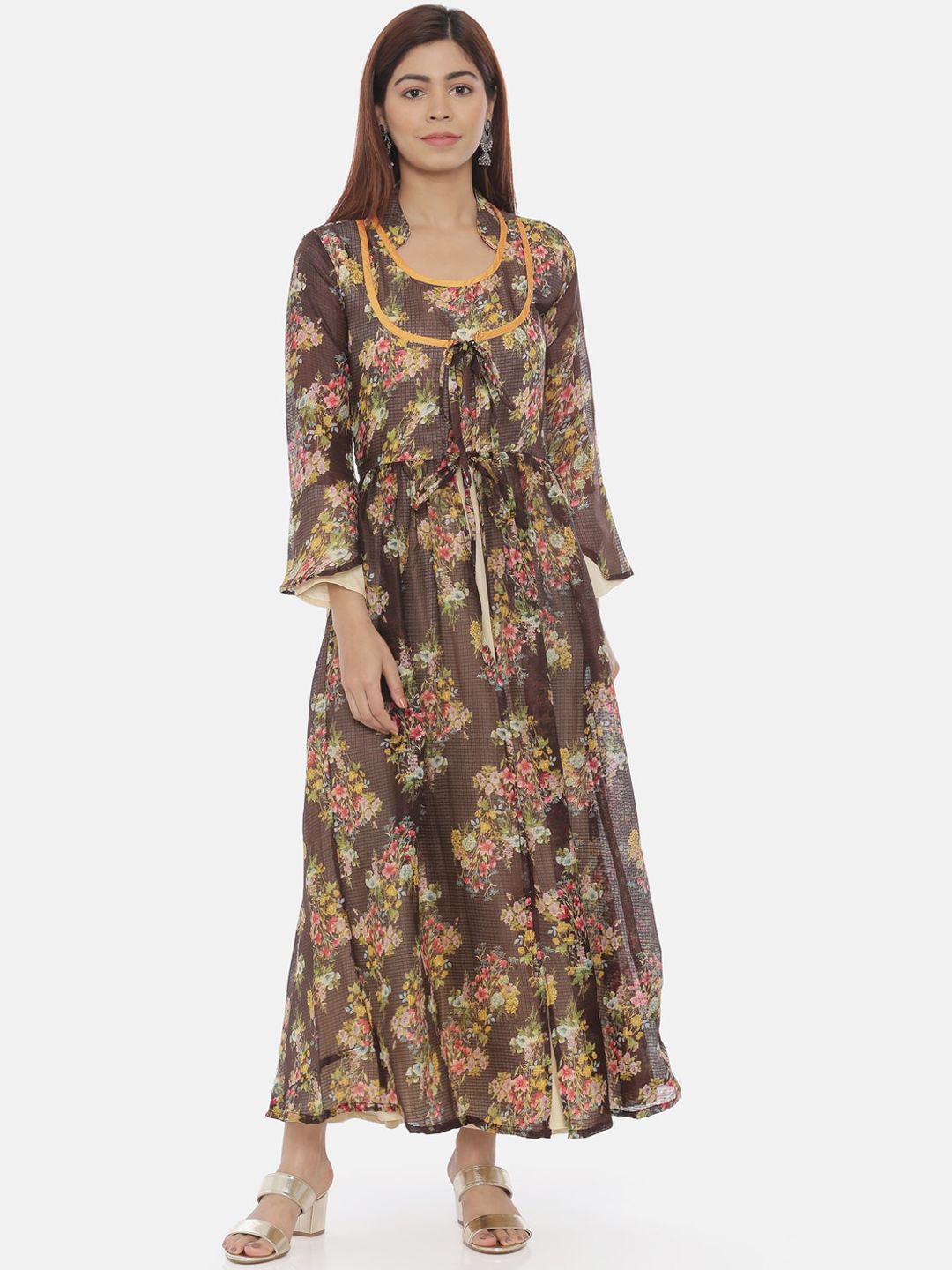 Souchii Women Brown Printed Maxi Dress Price in India