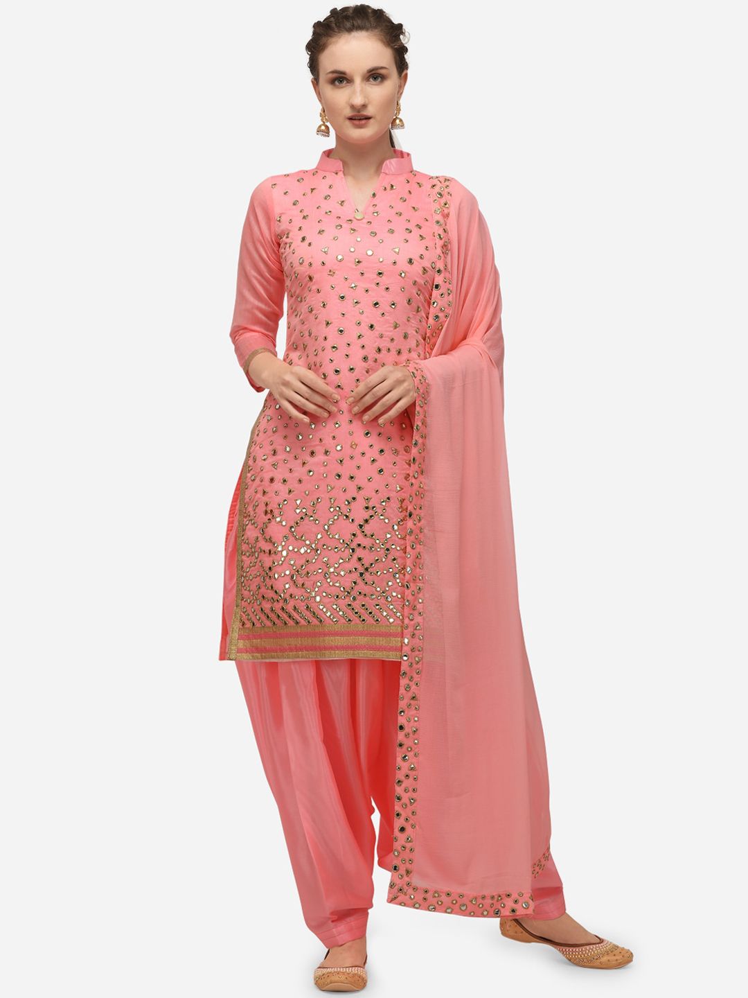 Ethnic Junction Women Rose & Gold-Toned Silk Blend Unstitched Dress Material Price in India