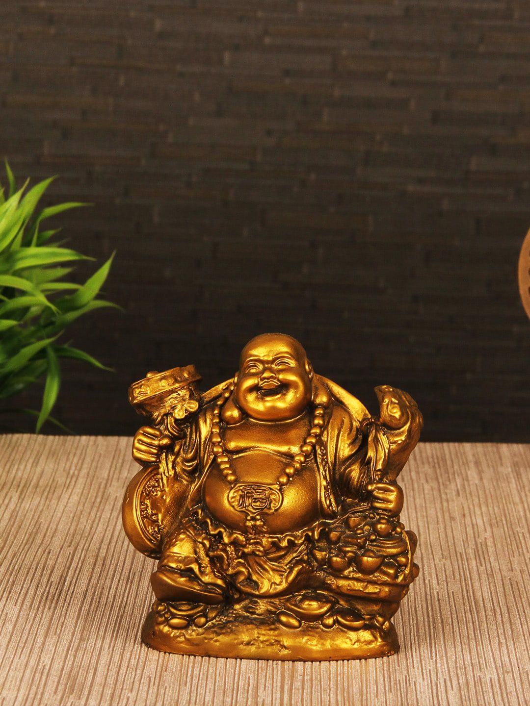 TIED RIBBONS Gold Toned Decorative Laughing Buddha Showpiece Price in India