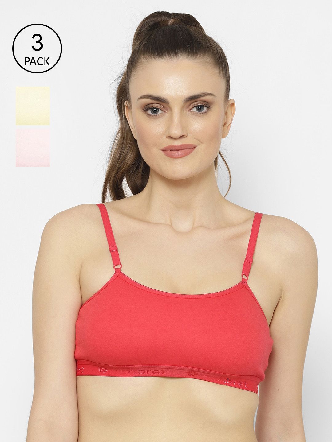Floret Pink & Coral Solid  Set of 3 Workout Bra 1492_Pink-Tomato-Lemon-Pink-Tomato Price in India
