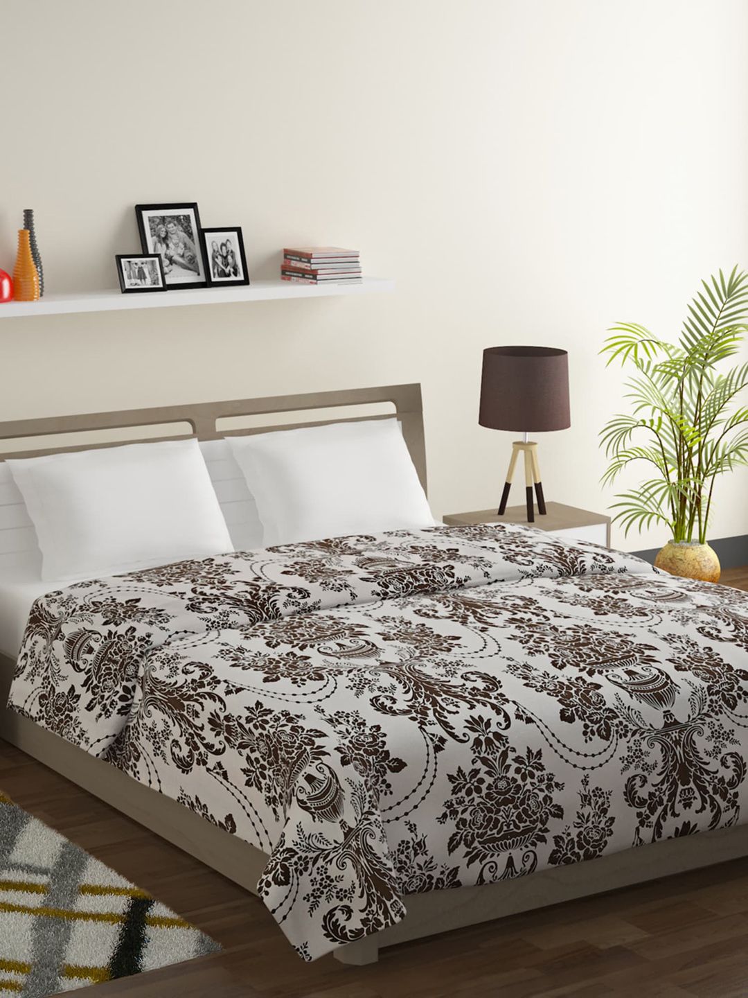 SWAYAM Blue & Brown Ethnic Motifs Mild Winter 150 GSM Double Bed Comforter Price in India