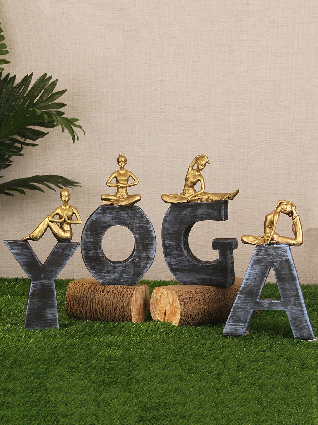 TIED RIBBONS Grey & Gold-Toned Decorative Showpiece Yoga Sign Symbol With Attached Yoga Lady Price in India