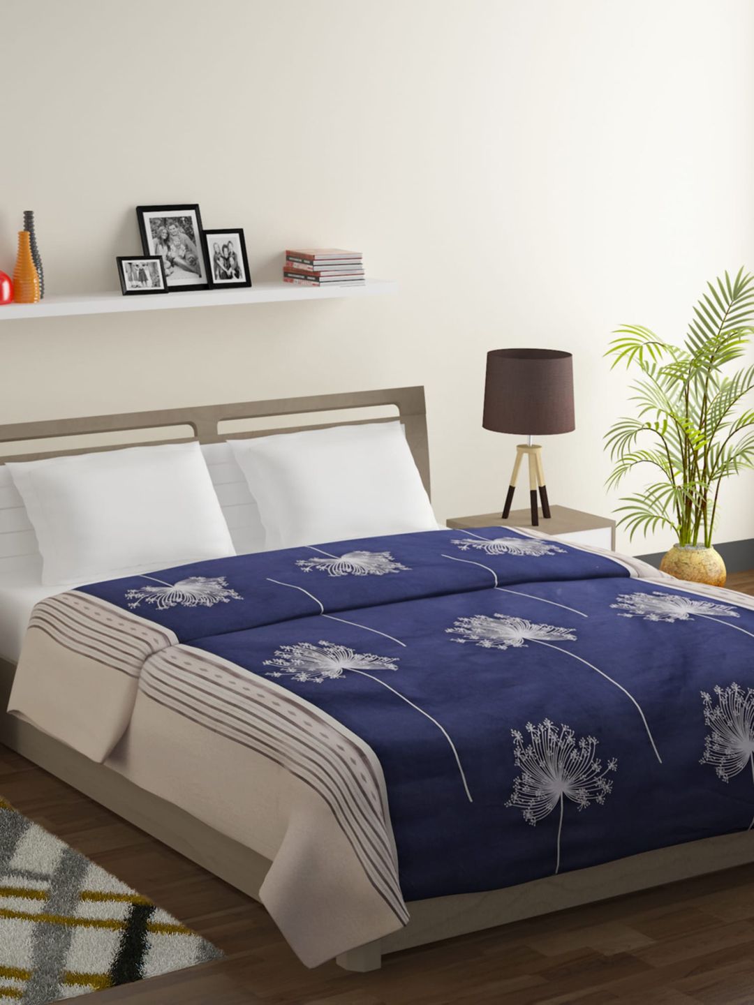 SWAYAM Navy Blue & White Ethnic Motifs Mild Winter 150 GSM Double Bed Comforter Price in India