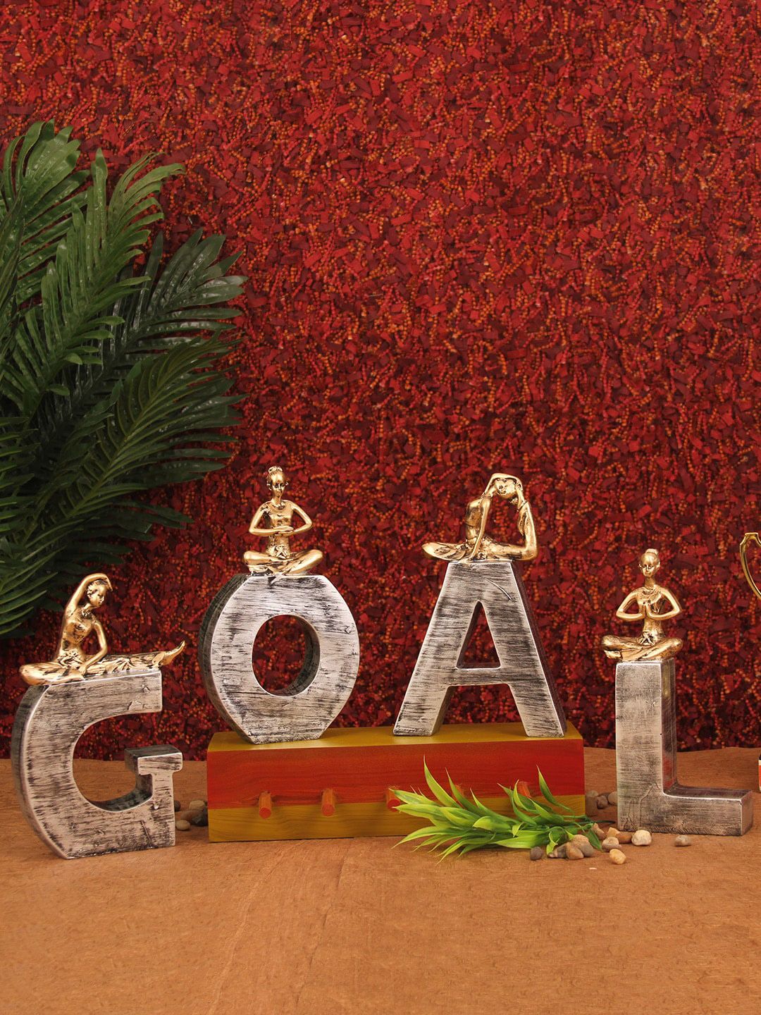 TIED RIBBONS Set Of 4 Grey & Gold-Toned Goal Sign Symbol Decorative Showpiece Price in India