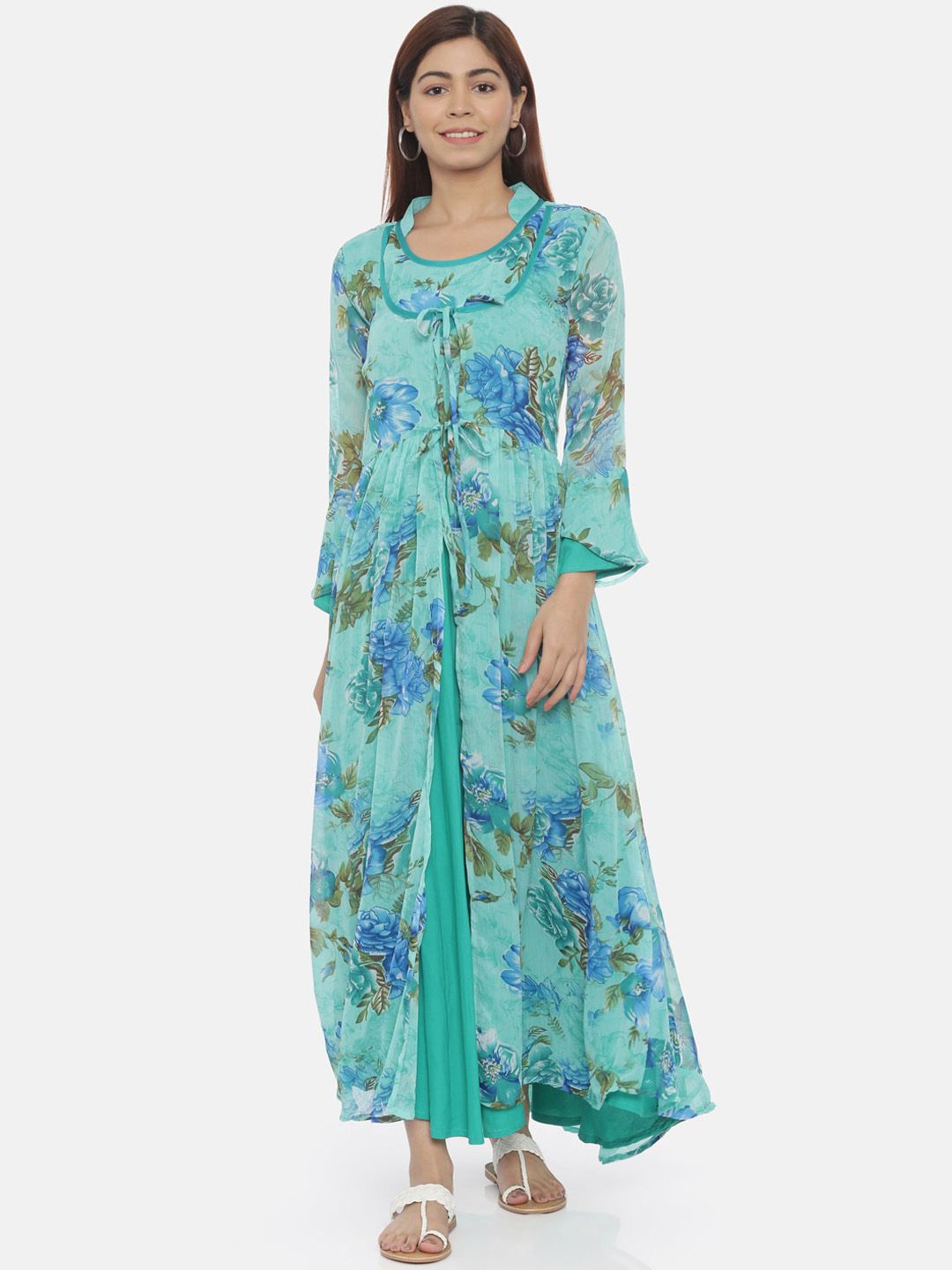 Souchii Women Blue Printed Maxi Dress Price in India