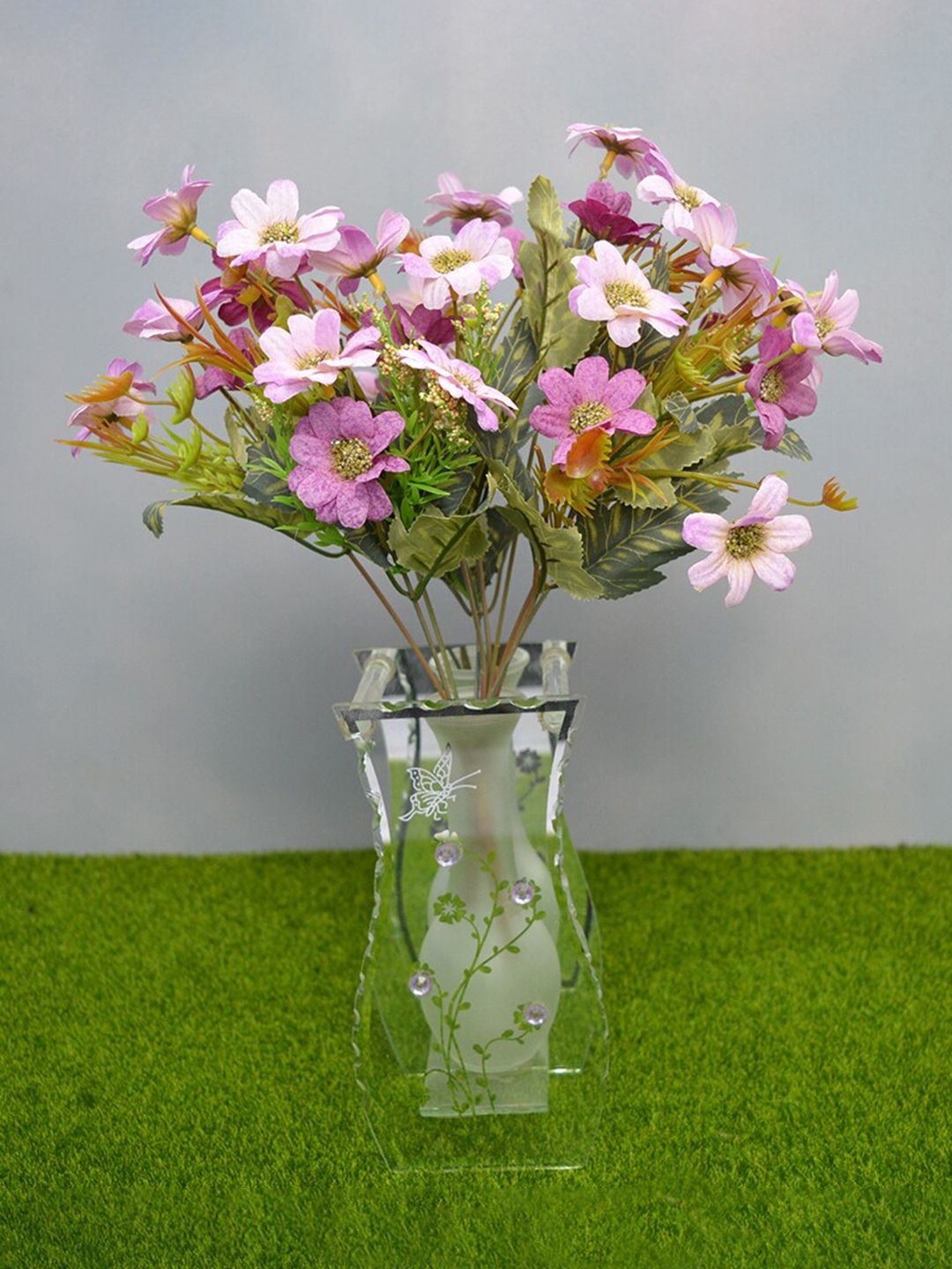 fancy mart Set Of 2 Green & Pink Artificial Daisy Sticks With 15 Flower Heads Price in India