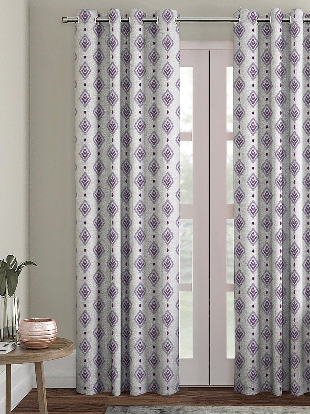 HOUZZCODE Purple & Grey Printed Single Black Out Door Curtain Price in India