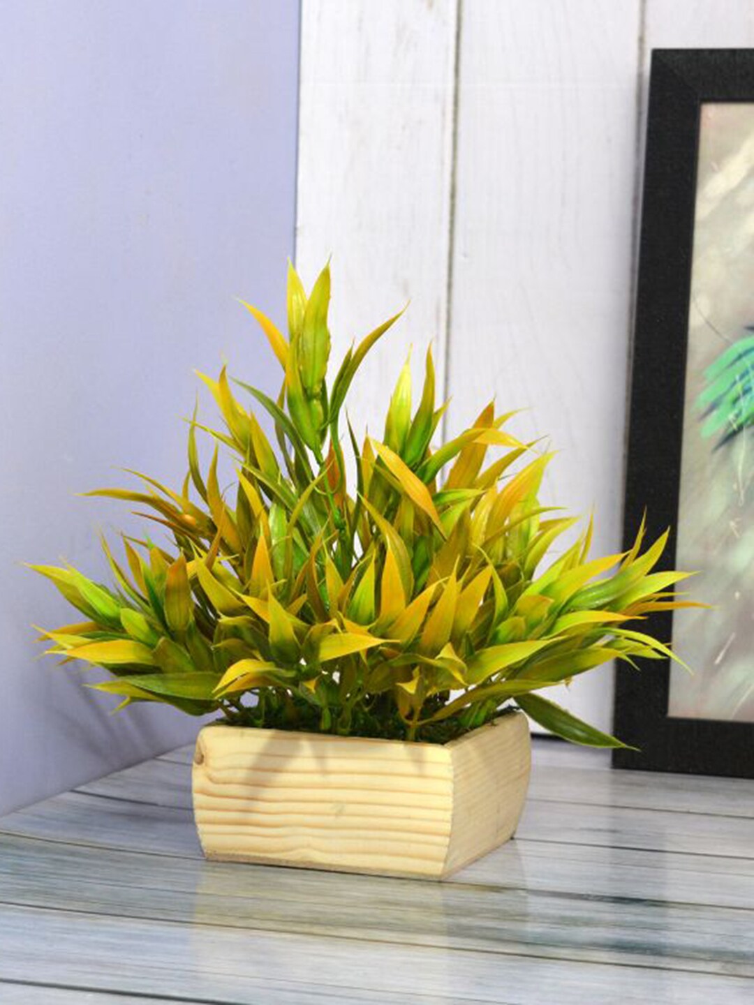 fancy mart Yellow & Green Artificial Coloured Bamboo Leaves In Pot Price in India