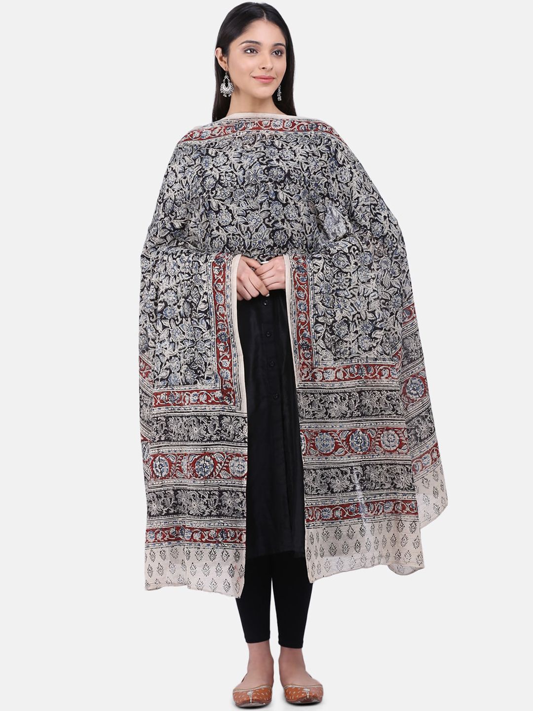 THE WEAVE TRAVELLER Black & Red Printed Sustainable Dupatta Price in India