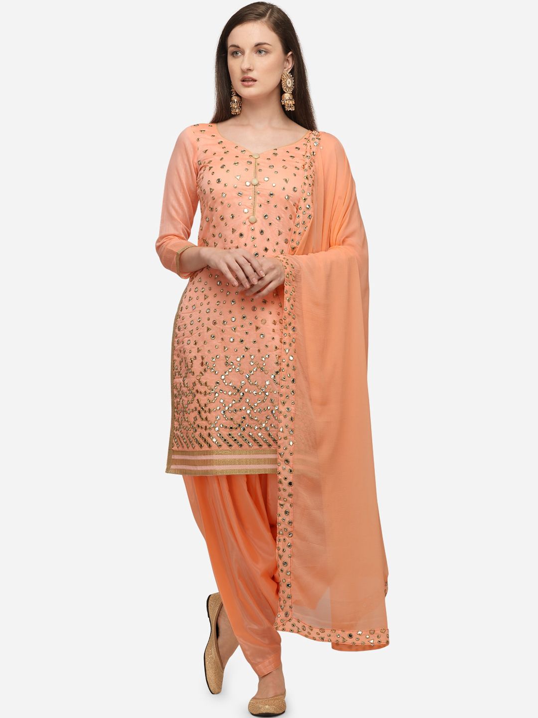 Ethnic Junction Peach-Coloured Silk Blend Unstitched Dress Material Price in India
