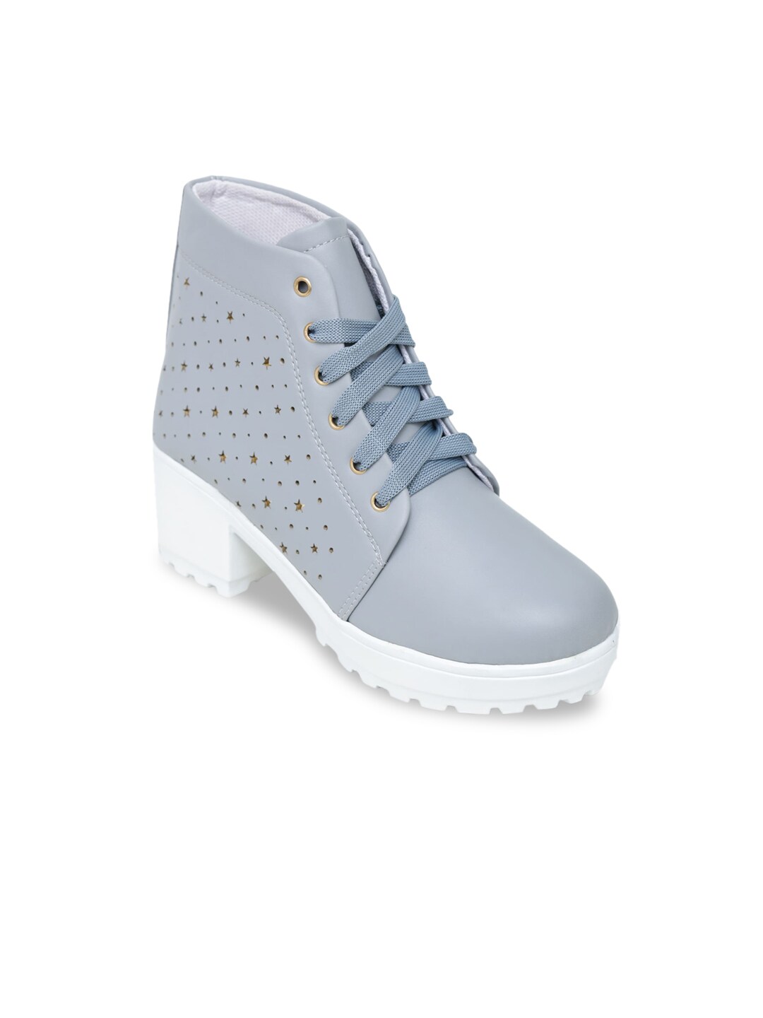 LONDON STEPS Women Grey & White Embellished Heeled Boots Price in India