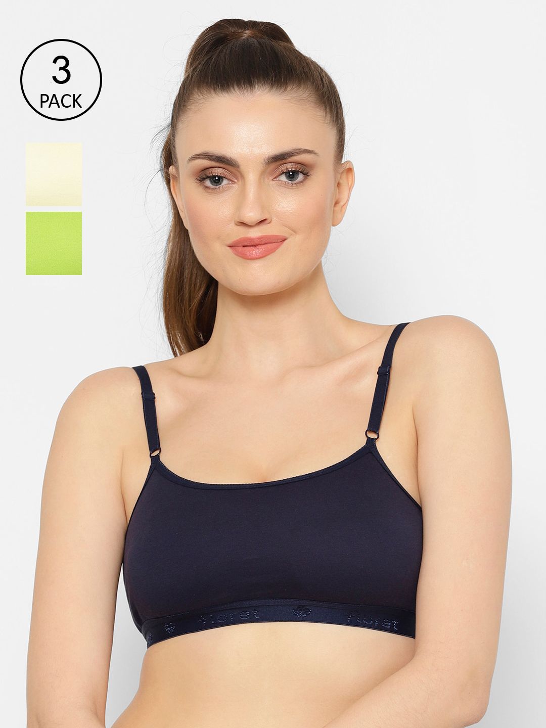 Floret Navy Blue & Lime Green Solid Set of 3 Workout Bra 1492_N.Blue-Lemon-Lime Green Price in India