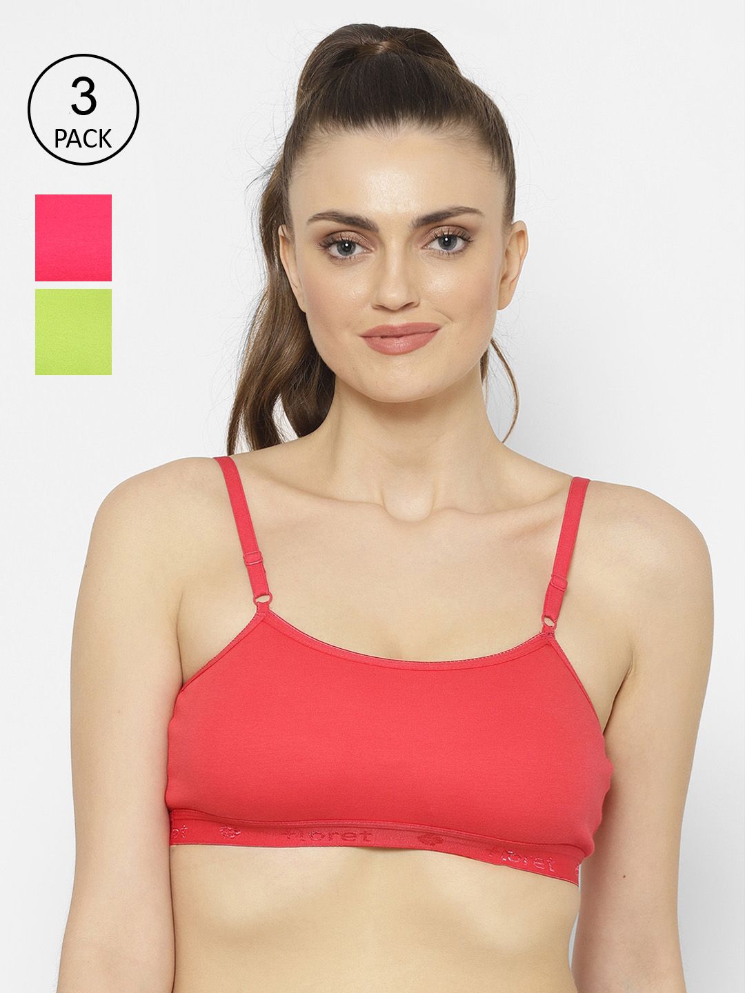 Floret Magenta & Coral Solid Set of 3 Workout Bra 1492_Magenta-Tomato-Lime Green-Magenta Price in India