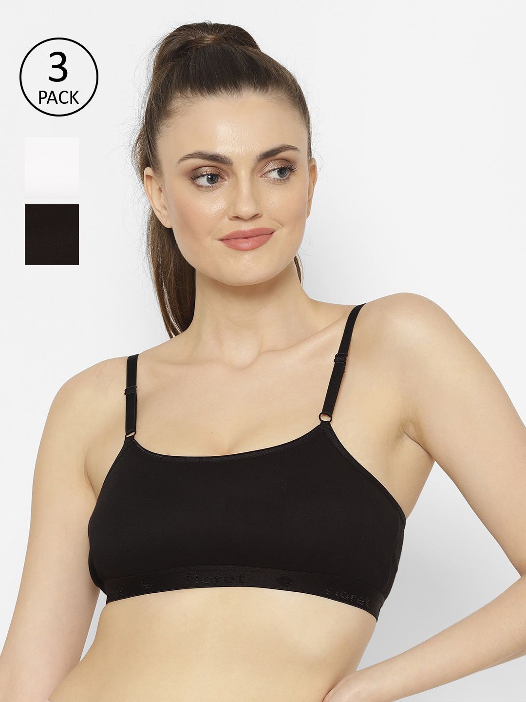 Floret Black & White Solid Set of 3 Workout Bra 1492_Black-White-Black-Black-White-Black Price in India