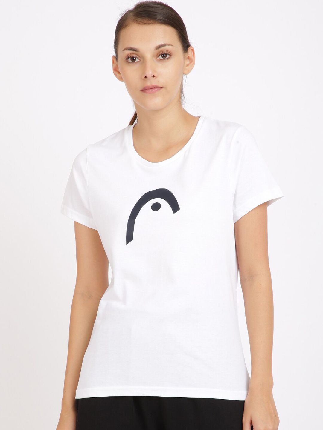 Head Women White Solid Round Neck T-shirt Price in India