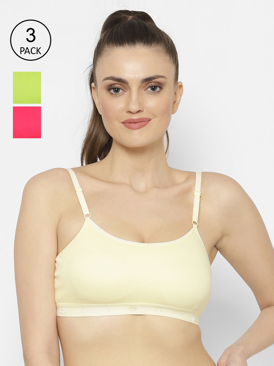 Floret Magenta & Lime Green Solid  Set of 3 Workout Bra 1492_Magenta-Lemon Price in India