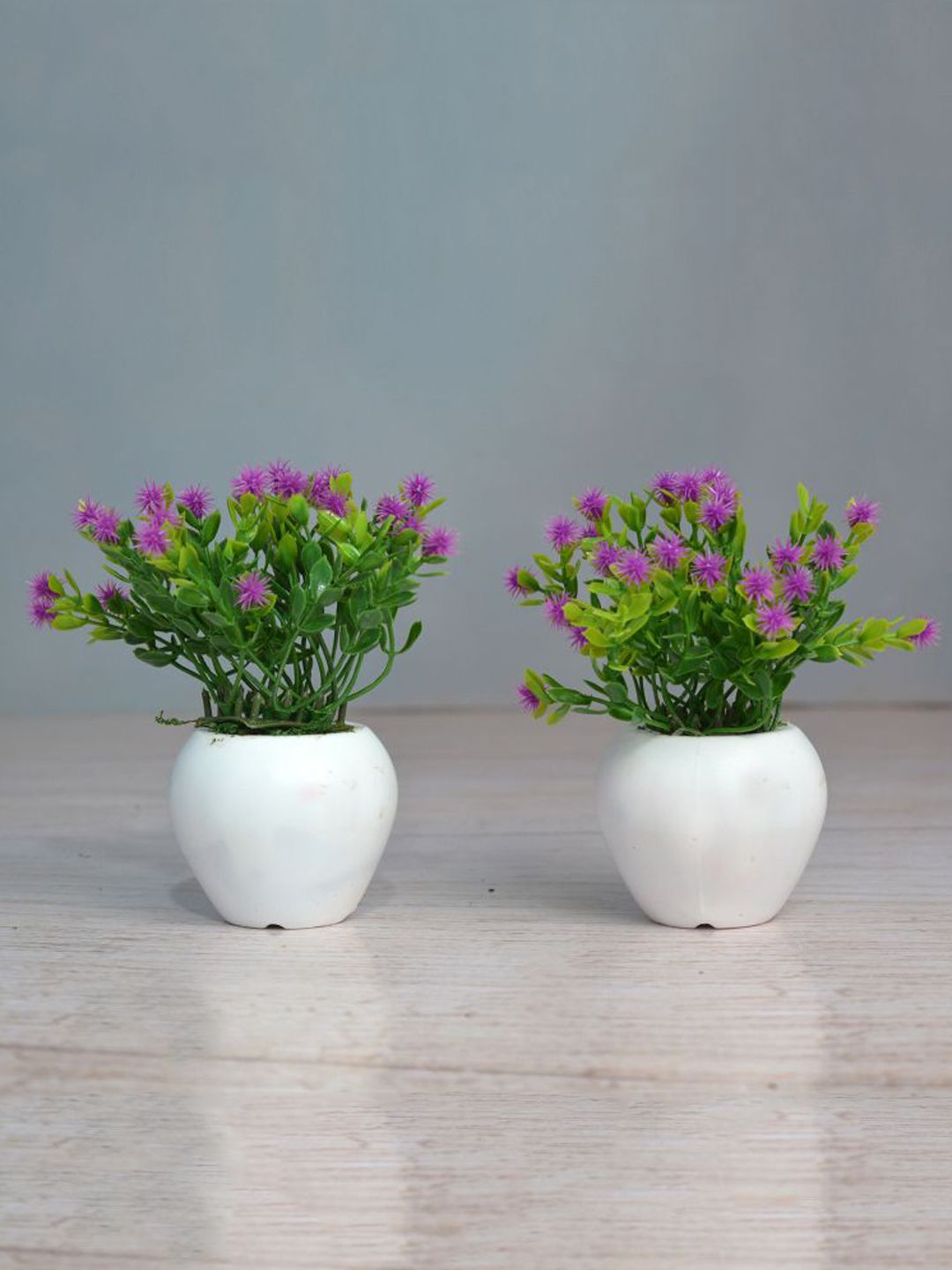 Fancy Mart Set Of 2 Purple & Green Artificial Mix Bonsai in Small Apple Pot Price in India