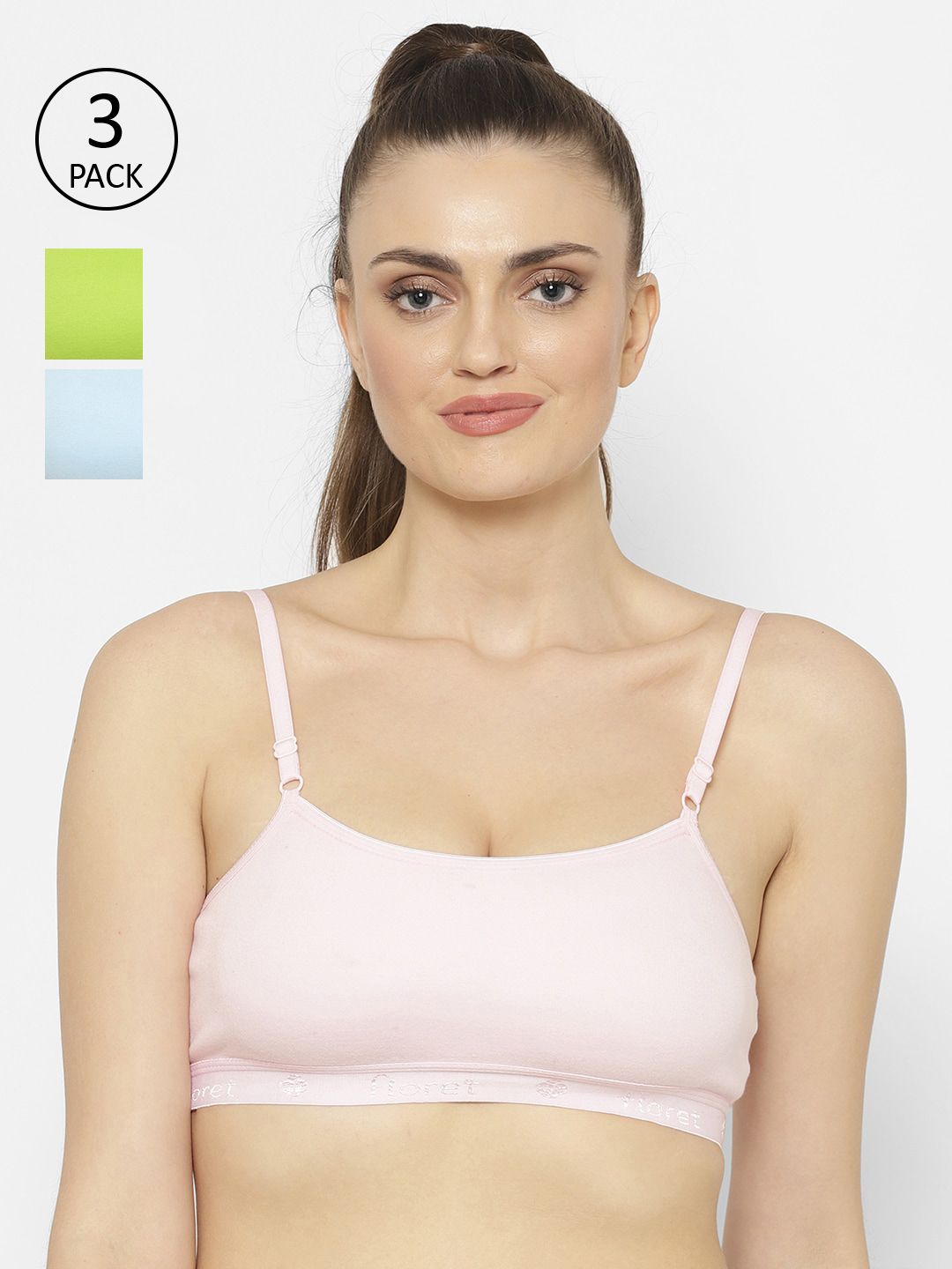 Floret Pink & Blue Solid Set of 3 Workout Bra 1492_Pink-Sky-Lime Green-Pink Price in India