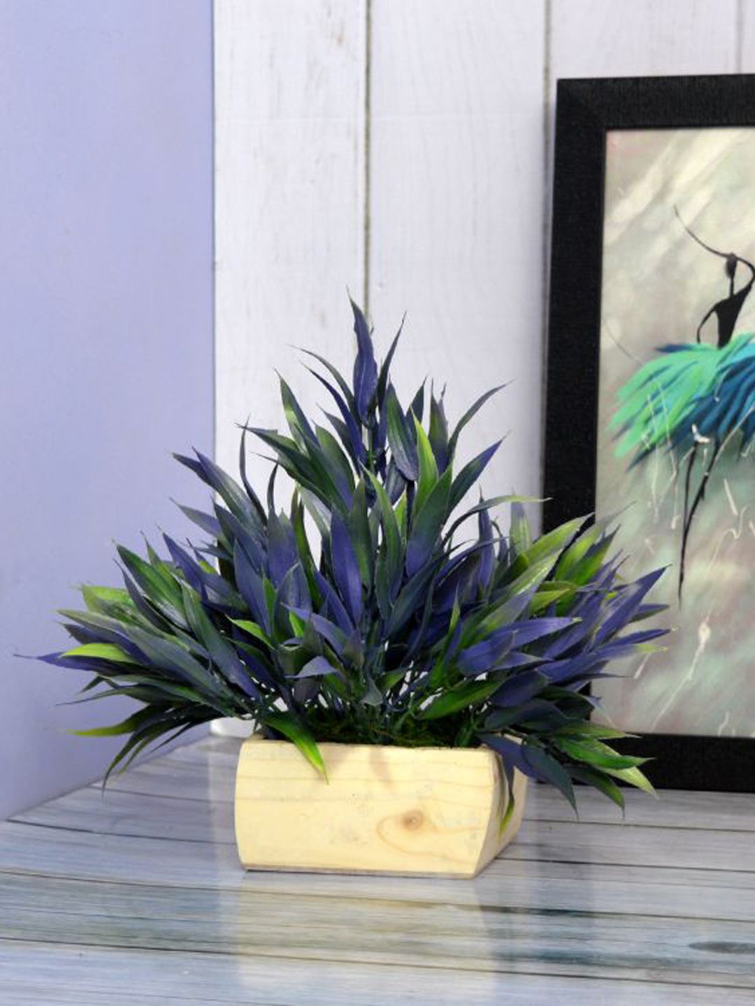 fancy mart Blue & Green Artificial Bamboo Leaves In Pot Price in India