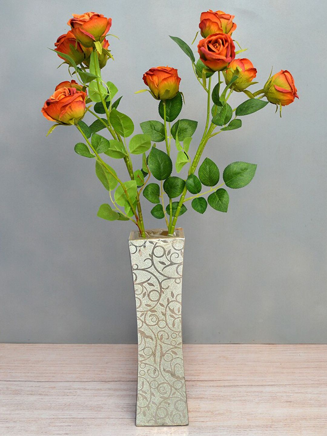 fancy mart Set Of 2 Green & Orange Flower Heads Bengal Rose Sticks Without Pot Price in India